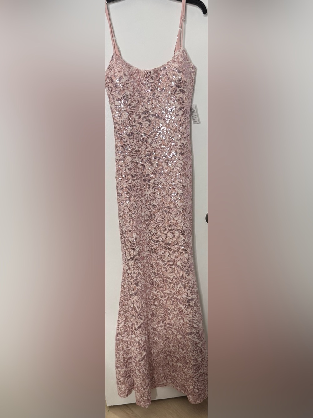 Windsor Rose Pink Sequin Slip Gown lace floral size small zip-up tank HOCO prom